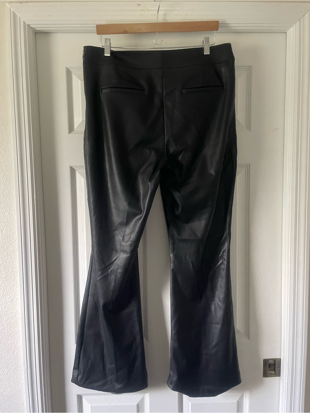 Black Faux Leather Flare Pants - Women size 14 Loft - Picture 3 of 4